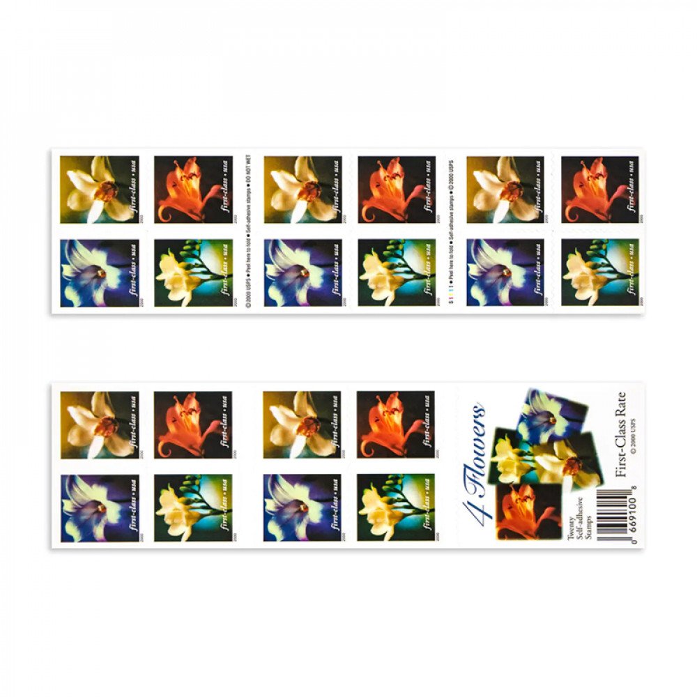 2000 US 34c Self Adhesive Four Flowers First Class Stamps