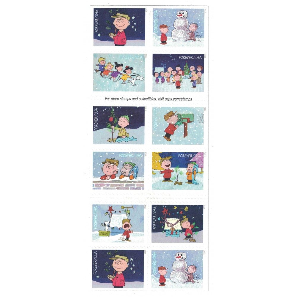2015 USPS Charlie Brown Xmas Pane of 20 Forever Postage Stamps